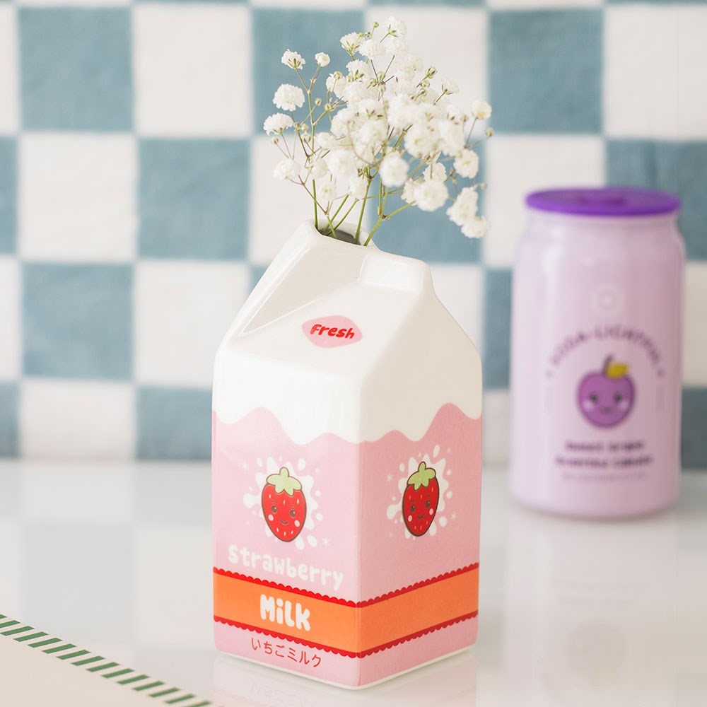 Vază din Ceramică - Cutie de Lapte de Căpșuni Kawaii