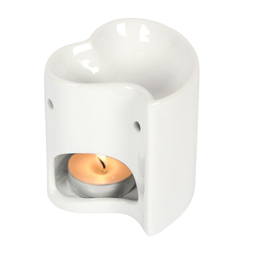 Arzător de Ulei din Ceramică Alb - Formă de Inimă