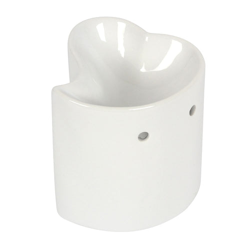 Arzător de Ulei din Ceramică Alb - Formă de Inimă