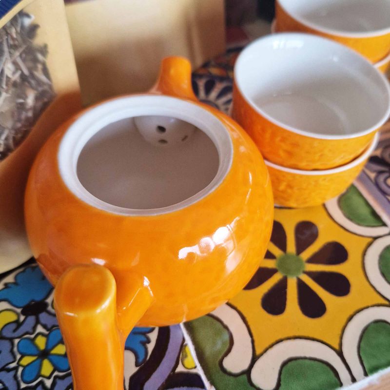 Set de Ceai Portocaliu - Ceainic și Patru Cești