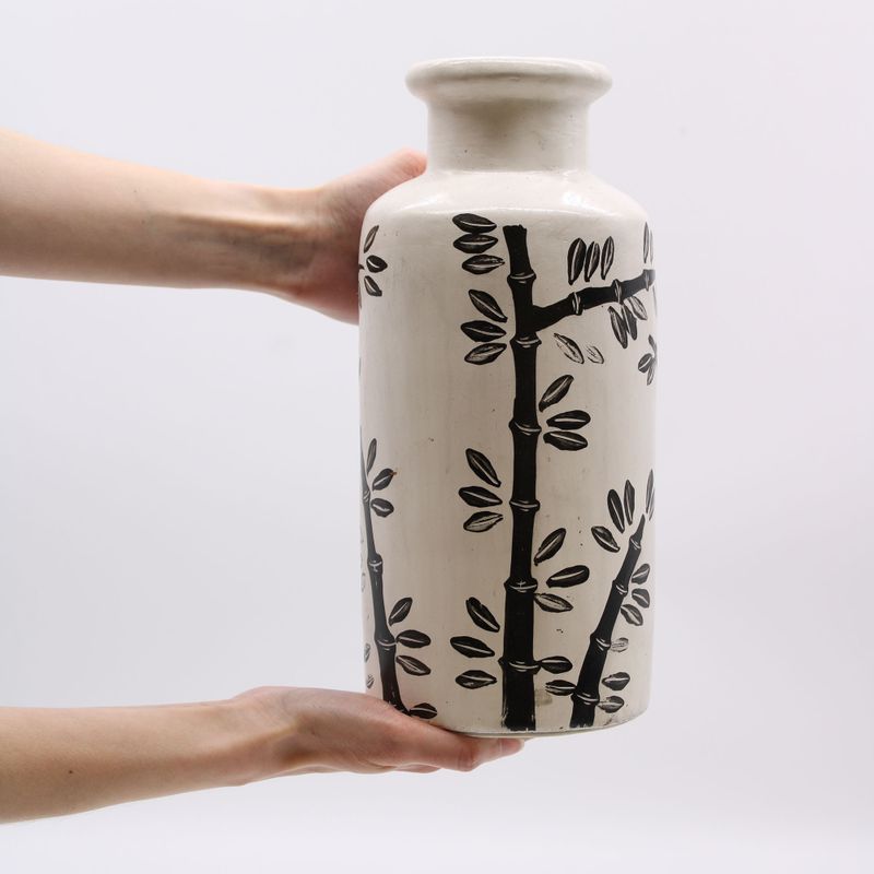 Vază din Ceramică - Motiv Bambus, Pătrat - Natural