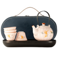 Set de ceainic de voiaj cu patru căni – Stil dovleac vintage roz