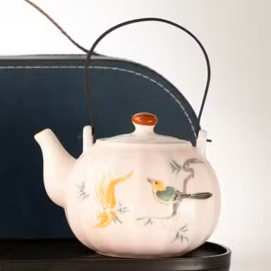 Set de ceainic de voiaj cu patru căni – Stil dovleac vintage roz