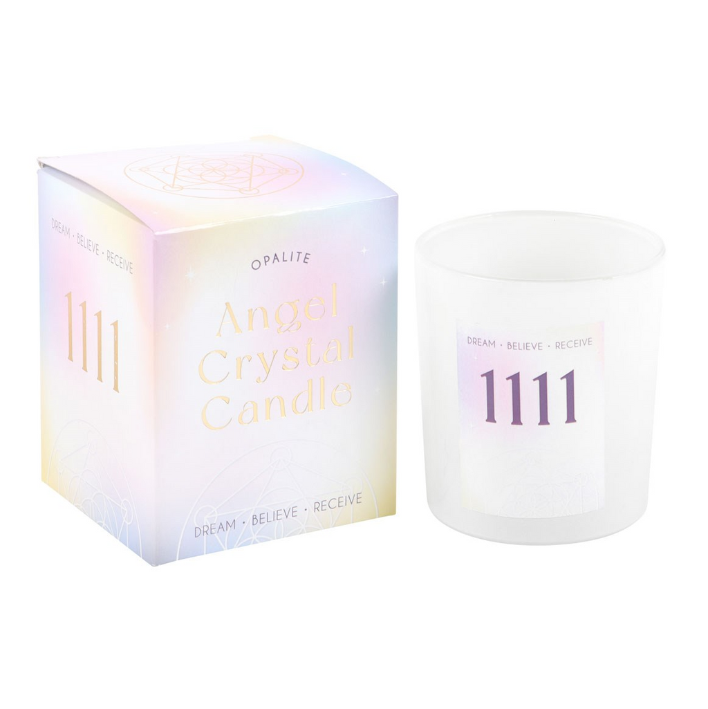 Lumânare Parfumată Ingerilor 1111 cu Cristale Opalit, Lavandă și Patchouli