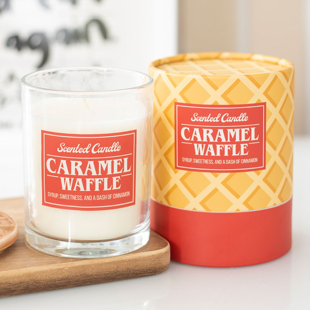 Lumânare Parfumată Premium cu Aromă de Vafe cu Caramel și Scorțișoară, Timp Ardere 40h