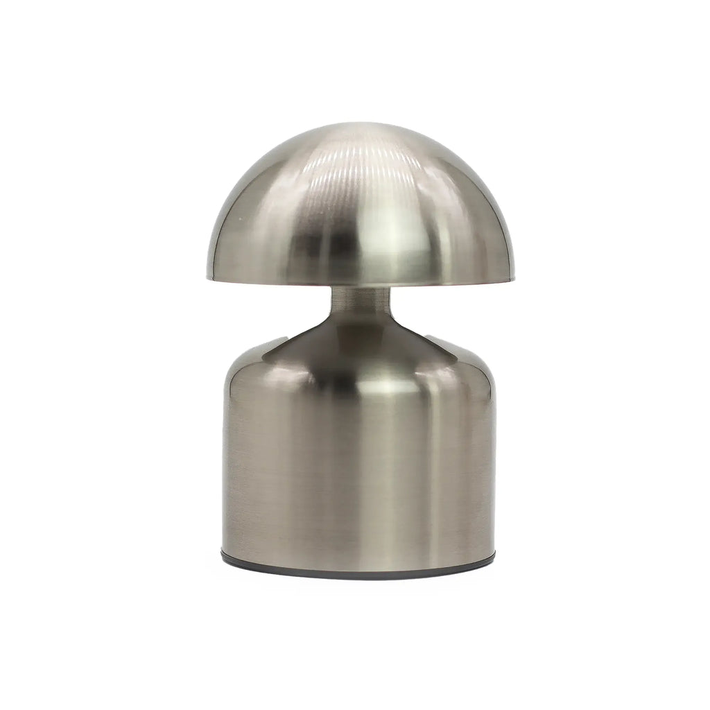 Lampă tactilă decorativă în formă de ciupercă, cu finisaj argintiu și design rotunjit