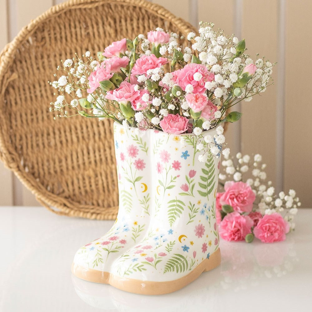 Ghiveci ceramic în formă de cizmă – Imprimeu floral Luna Bloom